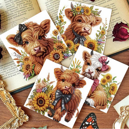 SHEGZHUC 6 Pack Diamond Painting Gift Card Diamond Art Kits for Adults Birthday Wedding Anniversary Greeting Get Well Congratulations Thank You Cards with Envelopes || Cows Sunflowers Animals
