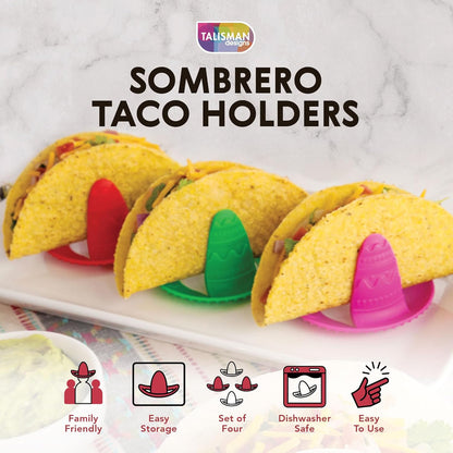 Talisman Designs Sombrero Taco Holders - Set of 4 for Small or Large Tacos, Crunch & Soft