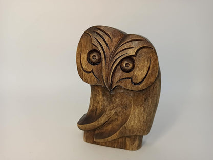 mik-Dyzayn 5 Inch Owl Figurine | Abstract Wood Carving Owl Gifts | Modernist Sculpture, Brown