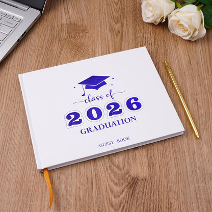 Graduation Guest Book, Class of 2026 Graduation Guest Book with Pen, Hardcover Guest Sign in Book, Memory Scrapbook, Graduation Decorations, Grad Party Supplies for High School，College (Blue)