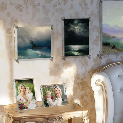 AITEE 4x6 Acrylic Picture Frame 3 Pack - Magnetic Lucite Frames with Stand, Clear 4x6 Photo Frames with Diamond Edge, Floating Frameless Design for Desktop, Wall, Office Decor