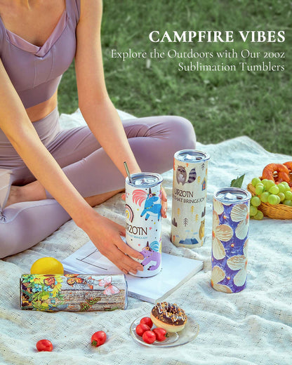 UIRZOTN 25 Pack 20oz Sublimation Tumbler Blanks Skinny Straight in Bulk, Stainless Steel Insulated Sublimation Tumbler with Polymer Coating for Heat Transfer, with Lid, Straw, Ribbon, Gift Box