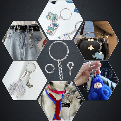 600Pcs Keychain Rings - 25mm Rings, Keys Jumps Including Chain & 200 Screw Eye Pins - Set for Resin Crafts