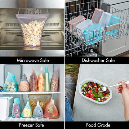 Zip Top Reusable Food Storage Bags | Medium Dish [Frost] | Silicone Meal Prep Container | Microwave, Dishwasher and Freezer Safe | Made in the USA