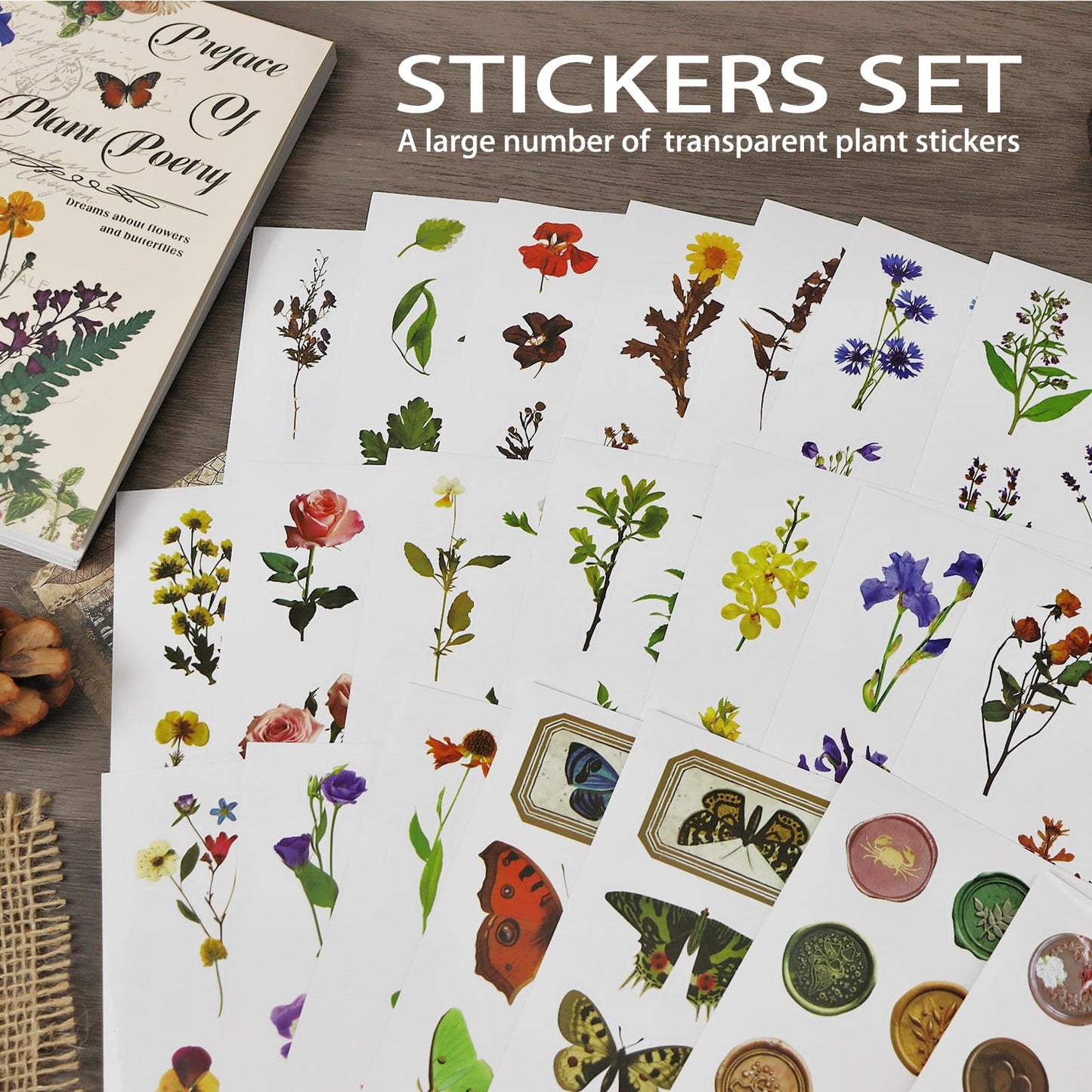 PRSTINCOL Flower Sticker Book, 40 Sheets 470pcs Floral Botanical Themed Journaling Supplies for Scrapbooking Supplies Aesthetic Junk Journal Craft DIY Craft Card Making Laptop