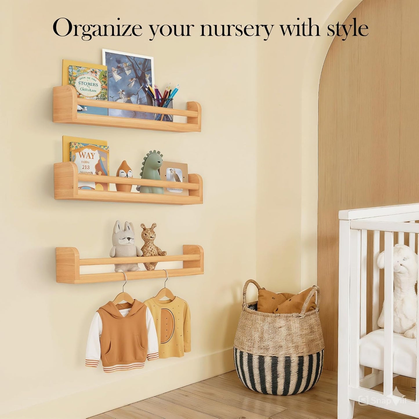 16.5 inch Set 3 Floating Nursery Book Shelves, Wall Book Shelves Kids Room, of Baby Shelves for Nursery Dcor, Ideal