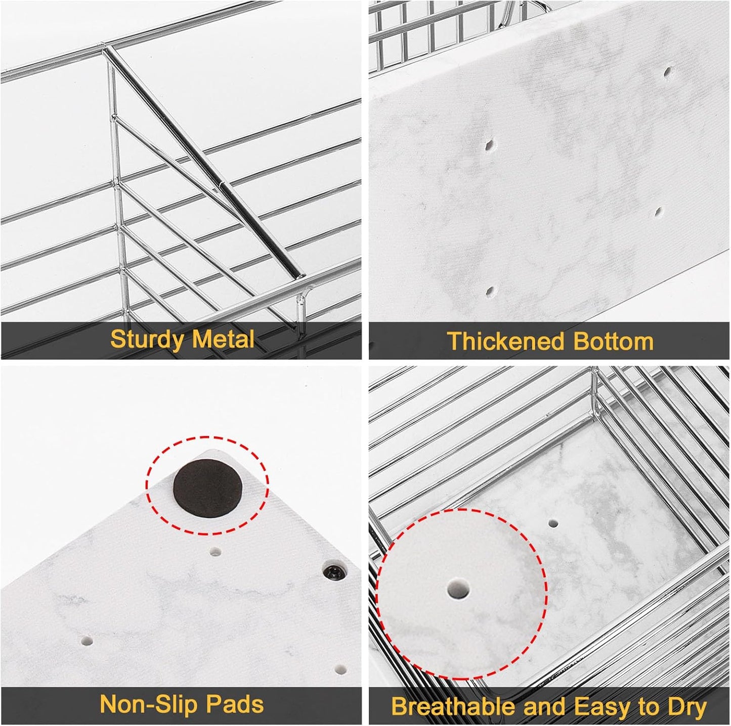 Utensil Holder for Kitchen Counter, Metal Rack for Cooking Tools Storage, Organizer with Drainage Hole (Chrome Marble)