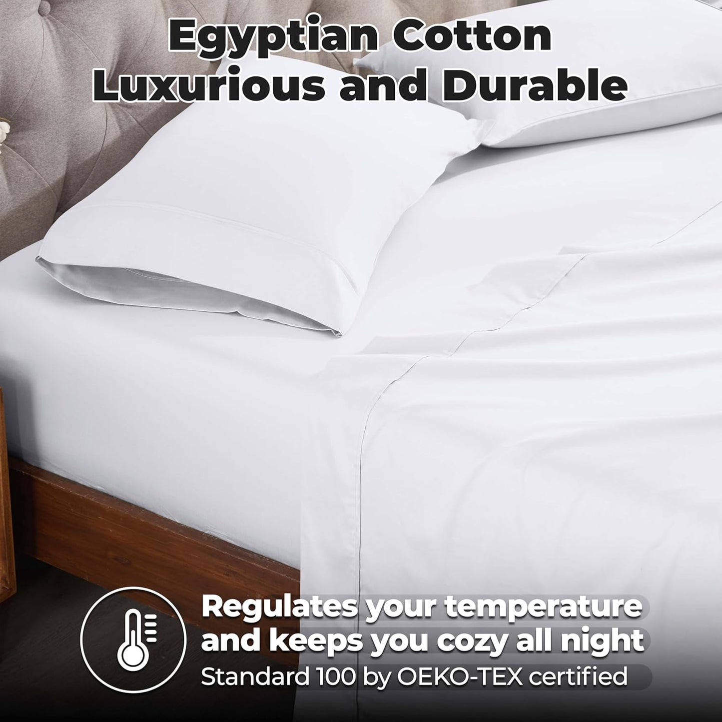 400 Count Set, 1 1 2 Superior Egyptian Cotton Thread Bed Sheet Elastic Deep Pocket Fitted Sheet, Flat Sheet