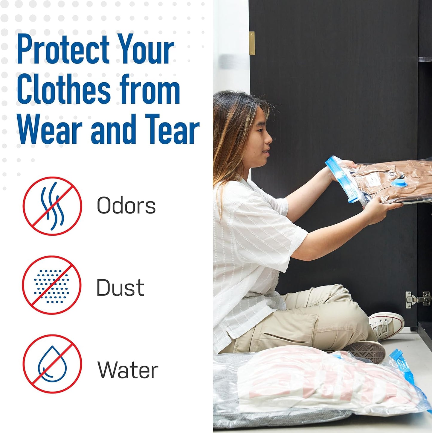 6 Pack Jumbo Vacuum Storage Bags for Comforters, Blankets & Clothes - Space Saver Compression Bags with Hand Pump