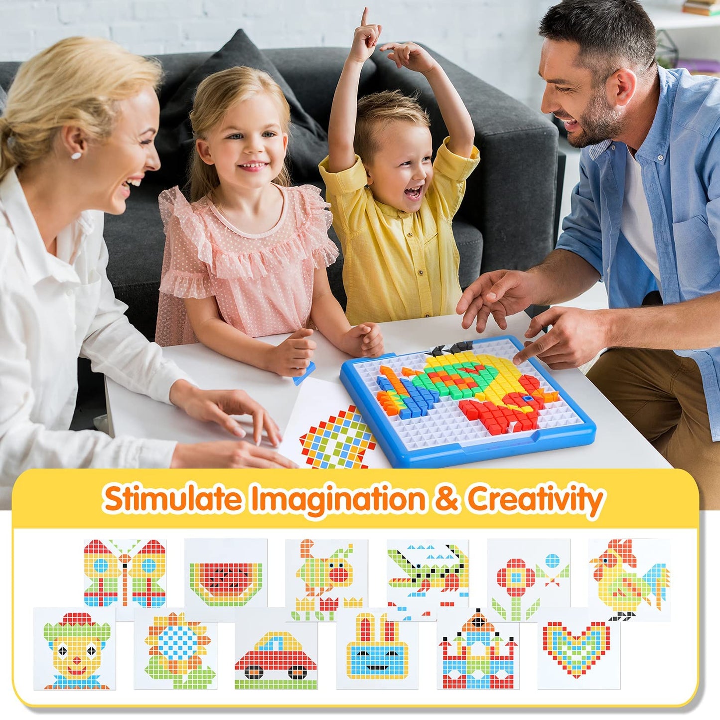 ZOZOPLAY Kids Mosaic Puzzle,490Pcs Building Blocks,Educational Kit with 6 Assembly Drawing,STEM Toys for 3+ Year Old(Small Cube)