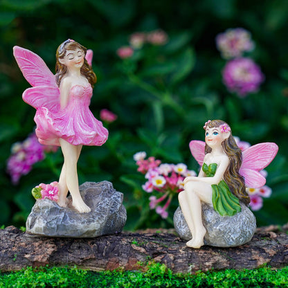 2-Piece Miniature Fairy Garden Accessories, Hand-Painted Resin Fairy Figurines for Gardens, Potted Plants, Lawn & Yard Decor, Ideal for Terrariums, Best Gift for Garden Lovers