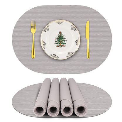 IYYI Silicone Placemats, Dining Placemats Set of 4, Waterproof Placemats for Kids, Heat Resistant Non-Slip Silicone Mats for Dinner Table, Dishwasher Safe (Light Gray, 17.7" ×12")