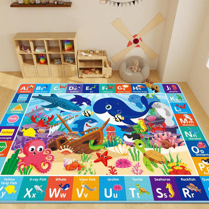 59X39.4 INCH) Baby Play Mat for Floor, ABC Kids Play Mat, Sea Animals Kids Rugs for Girls and Boys Playroom, Foldable
