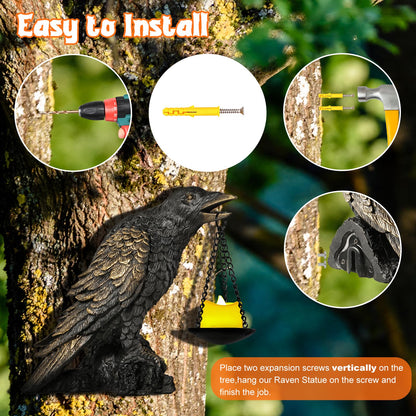 Gothic Crow Wall Art Decor Outdoor Wall Sconce Raven lamp Table Candle Holder Halloween Wall Decor for Patio Garden Bedroom Resin Tealight Statue Wearing Gold
