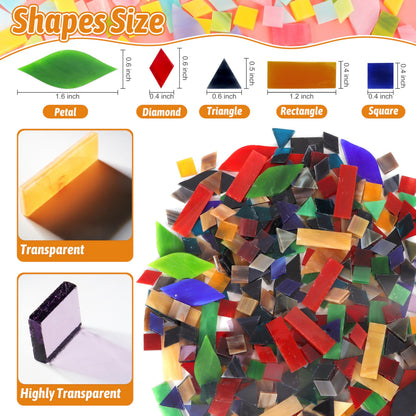 Mosaic Glass Pieces Tiles for Adults: LATIIZ 320Pcs Retro Color Mixed 5 Shapes Stained Glass Bulk for Beginner Artist - Mosaics Kit for Making Art Project Craft DIY Lamp Vase Coaster Stepping Stone