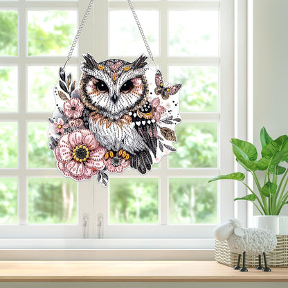 Bowetile Owl Diamond Art Hanging Kits for Adults, 5D Special Shape Diamond Painting Animals Kits, Animal Gem Art Suncatchers Painting Pendant Ornament for Home Garden Wall Decor
