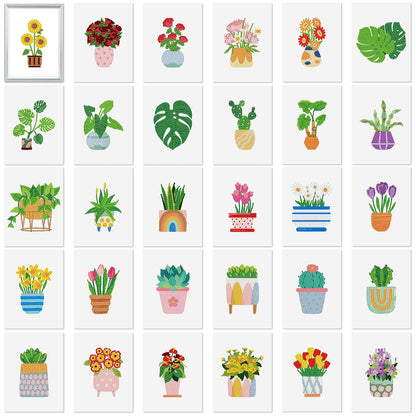 Xuhal 30 Pcs Mini Diamond Art Kits for Adults, Small Diamond Painting Kits, Green Plant & Floral Potted Mini Diamonds Painting Kit 5d DIY Rhinestones Crafts with Cardboard for Beginner Gifts