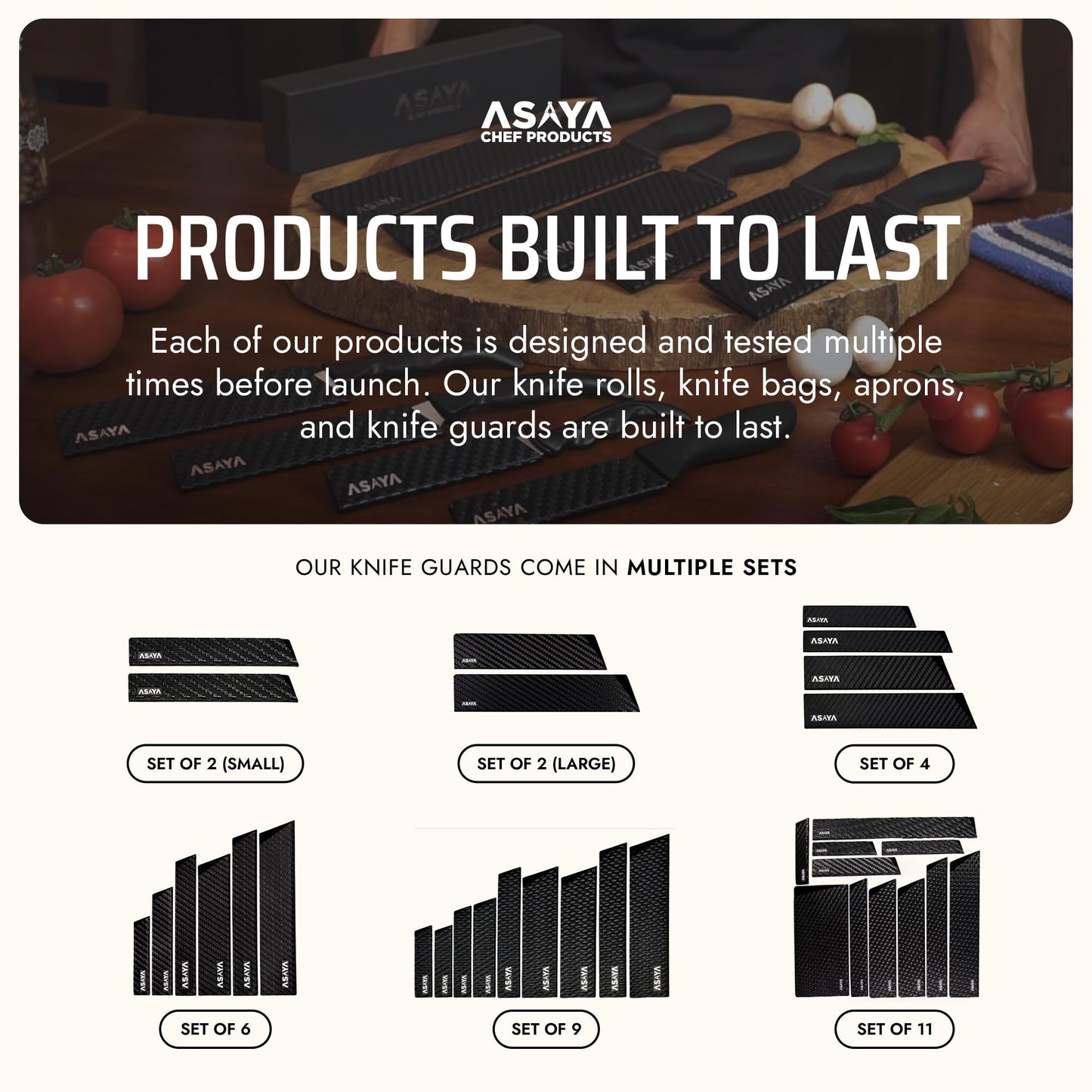 Asaya Professional Chef Knife Edge Guards – 9 Piece Knives Universal Covers - Extra Strength ABS Plastic and Food Safe Kitchen Knife Sheath Covers – Knives Not Included
