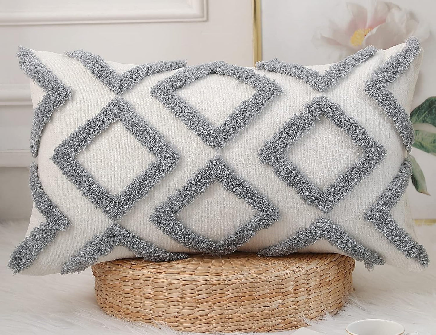 16 26,Plush NUYECY Diamond Pattern Long Pillow Covers x Chenille Decorative Long Lumbar Pillow Covers Pillow Case
