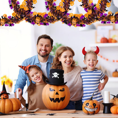 Halloween Garland Decorations,50Ft Glitter Tinsel Pumpkin Bats Spider Garland Decor for Tree Car Golf Cart Parade Float Indoor Outdoor Holiday Home Burnt Orange Black Purple (Purple)