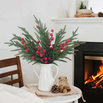 18 Inch Real Touch Artificial Norfolk Pine Branches, 16pcs Faux Cedar Pine Stems for Christmas Decor, Greenery Pine Garland for DIY Crafts & Wreath, Xmas Holiday Mantel Fireplace Decorations