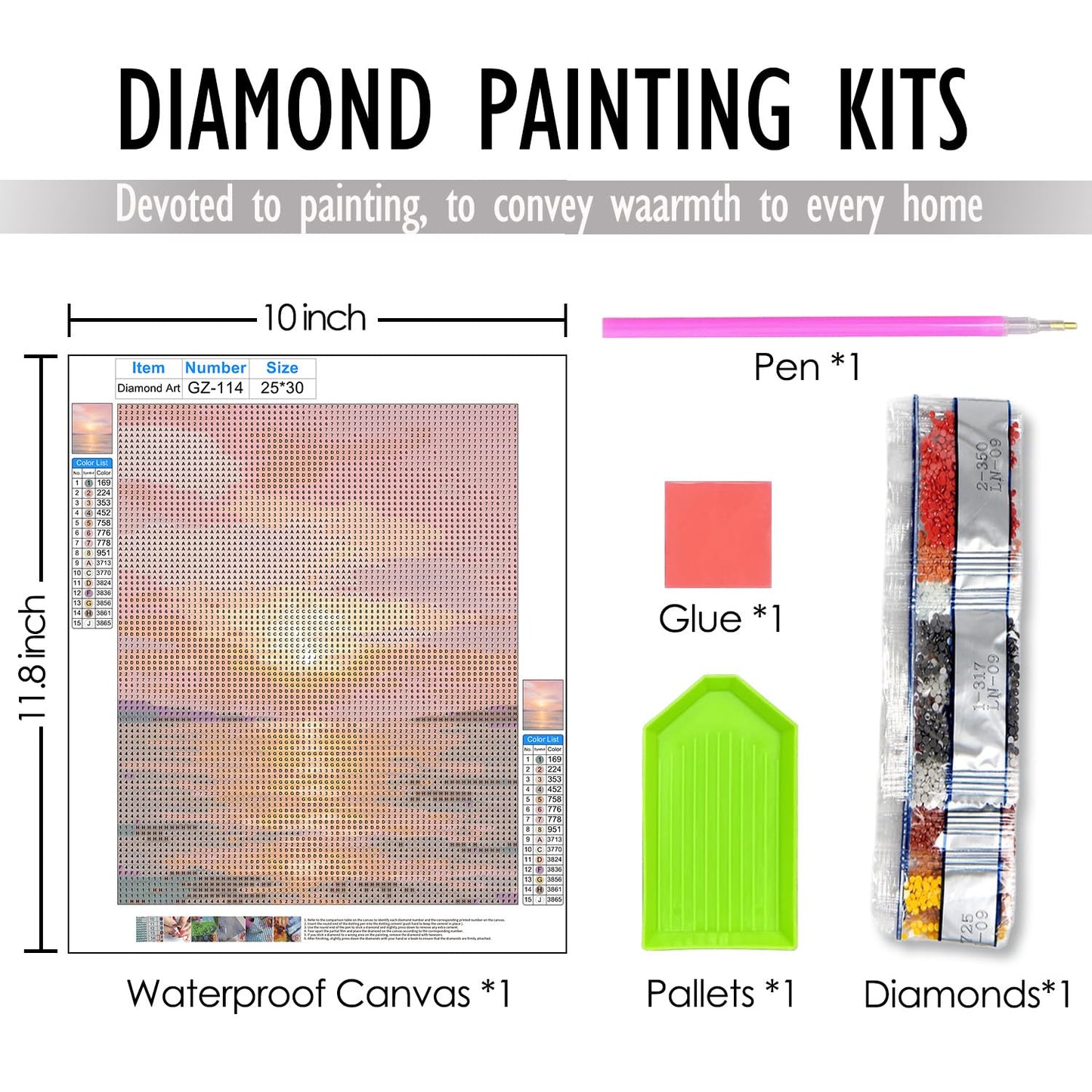FUHYGU Diamond Painting Kit 9.8x11.8 Inches – Pink Sunset Ocean Landscape, DIY Full Drill Diamond Art Painting Kit for Adults, Seascape Wall Decor Gift