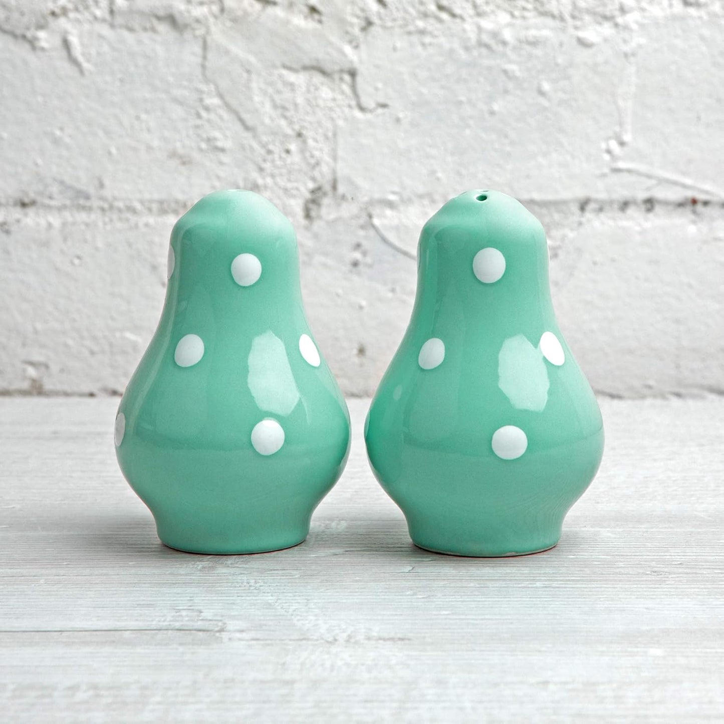 City to Cottage Ceramic Salt and Pepper Shakers Set - Handcrafted Turquoise Blue Polka Dot Spice Shakers