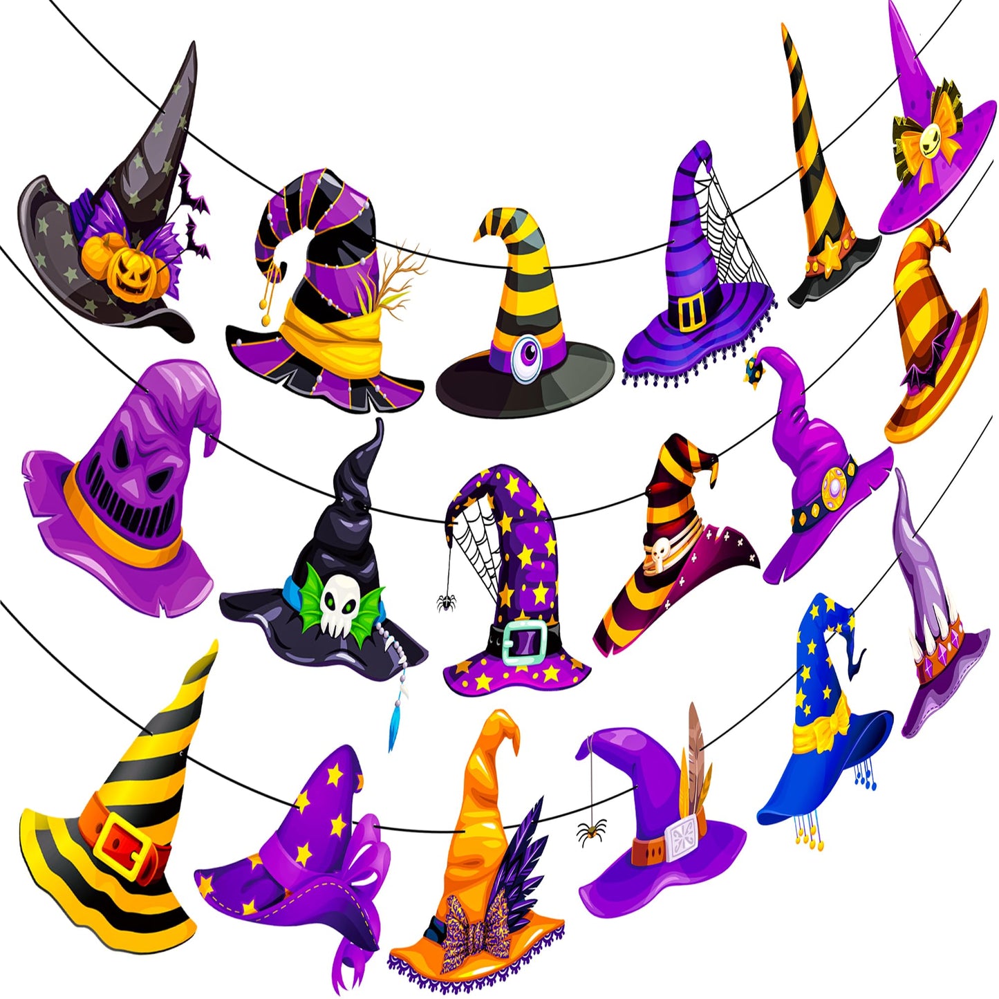 Halloween Witch Hat Banners Halloween Theme Party Supplies 3PCS Witch Hat Hanging Banner Spooky Wizard Decorations for Fantasy Scary Birthday Baby Shower Decor