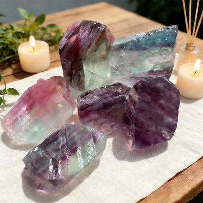 KUKUBAGS 2 LBS Rough Rocks for Tumbling, Unpolished 1.2-2.5 Inch Rock Tumbler Stones, Raw Rainbow Fluorite Healing Stones for Wire Wrapping, Wicca Reiki, Meditation, Collection, Decoration