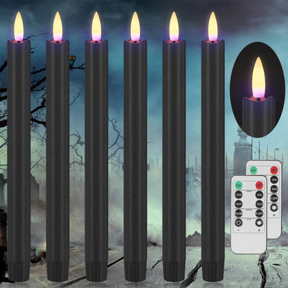 AFINETH Black Flameless Taper Candles with Remote, 9.6" Halloween Battery Operated Candles 3D Wick, 6 Pack Real Wax Led Candlesticks Flickering Electric Candle for Halloween, Home, Party Decor