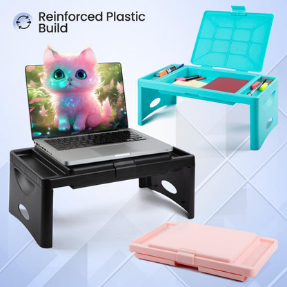 Loddie Doddie Foldable Lap Desk - Teal Blue, 9.75 x 12 in - Portable Desk & Lap Table with Storage Pocket - Table for Bed & Laptop Bed Tray - Car Seat Tray for Kids Travel