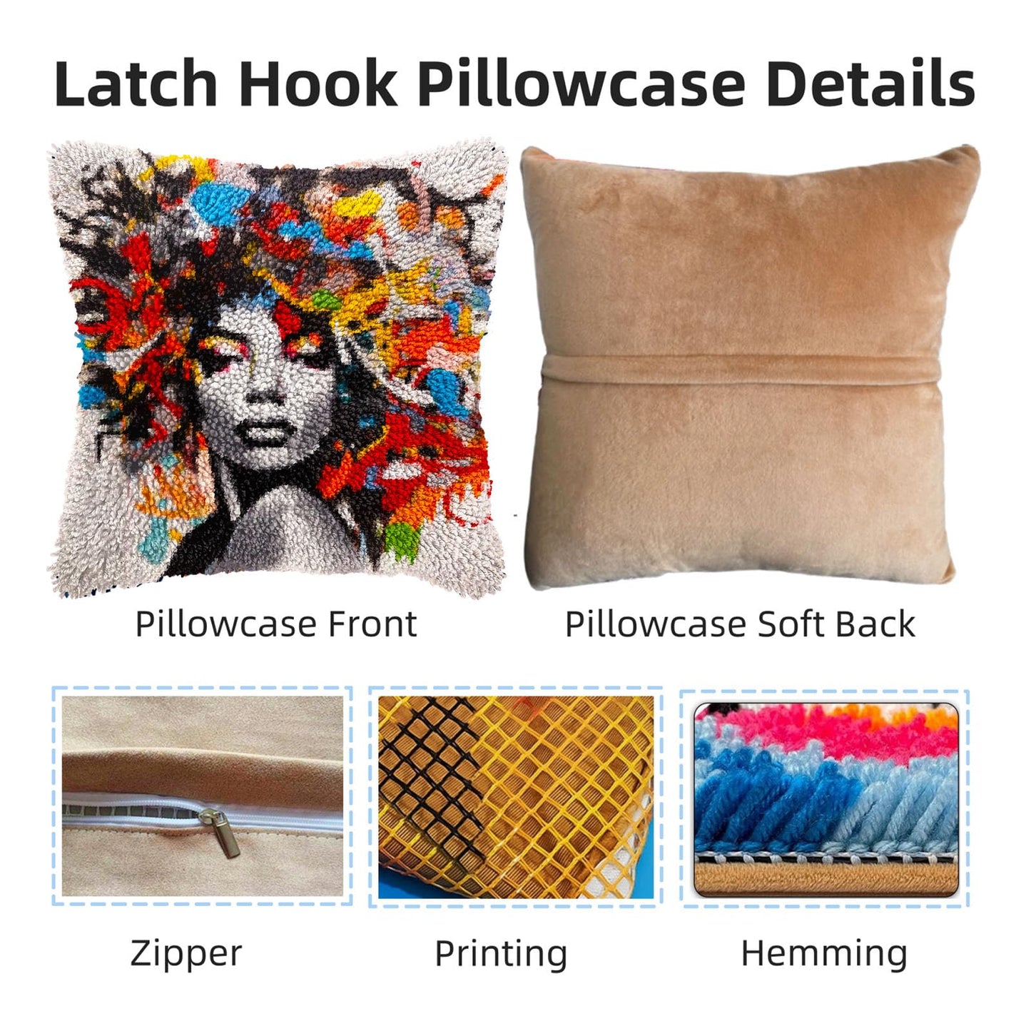 Graffiti Abstract African Woman DIY Latch Hook Pillow Kits for Adults Printed Pillowcase Crochet Yarns Hooking Handmade Pillow Cover Cushion for Home Sofa Decoration 17x17inch(1)