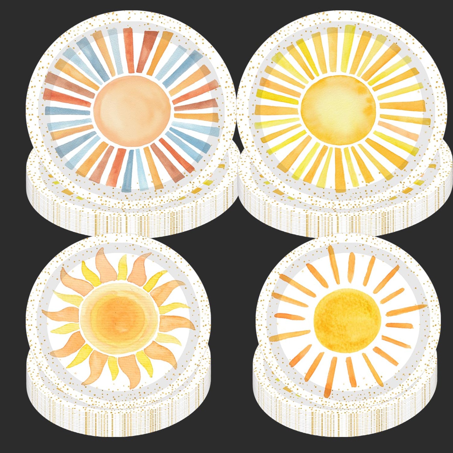 METIXOZE 80ps First Trip Around the Sun Decorations Boho Sun 1st Birthday Paper Plates Boho Sunshine Hippie Party Plates for Sunshine Baby Shower Party Supplies