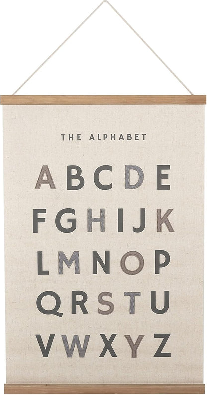 16 24 Inch Bon et Beau x Embroidered Alphabet Poster Framed with Wood Hanger - Neutral Gray Wall Decor for Boys