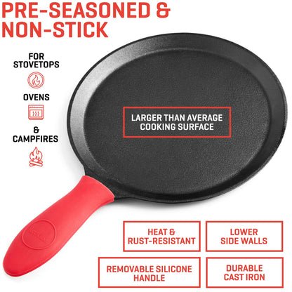 Uno Casa Cast Iron Tortilla Press 8 Inch - Bundle of Skillet for Roti / Comal Pan, Tawa / Dosa Pan Pataconera, Comales para Tortillas