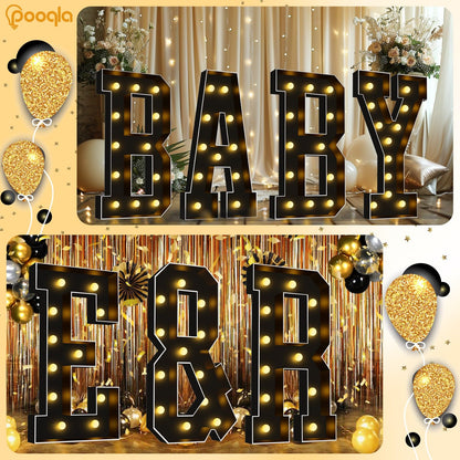 Pooqla 4 FT Marquee Light Up Letters, Black Letter Lights 4 Feet Tall, Giant Sign Big Mosaic for Balloons Birthday Party Anniversary Wedding Decorations, Warm White J