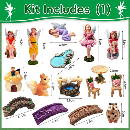 MTWENWENZY 114 Pcs Miniature Fairy Garden Accessories Kit Resin Elves Animal Figurines Decor Micro Landscape Ornaments for DIY Micro Dollhouse