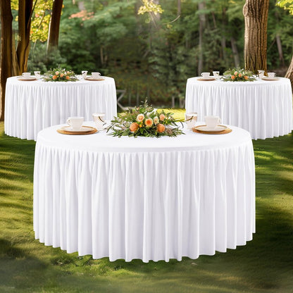 72Inch White Round Tablecloth,4 Pack Wrinkle Resistant 6ft Spandex Tablecloth,Washable Stretchy Polyester Table Cloth Round Cover for Dining Table,Wedding,Reception Banquet, Birthday Party, Buffet
