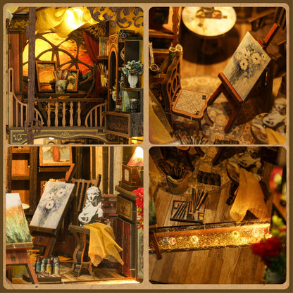 Ditila Mini Museum Kit - DIY Book Nook Kit for Adults with LED Lights - Starry Night Theme Wooden 3D Puzzle - Book Nooks for Adults and Home Decor - Girls Night Crafts for Women