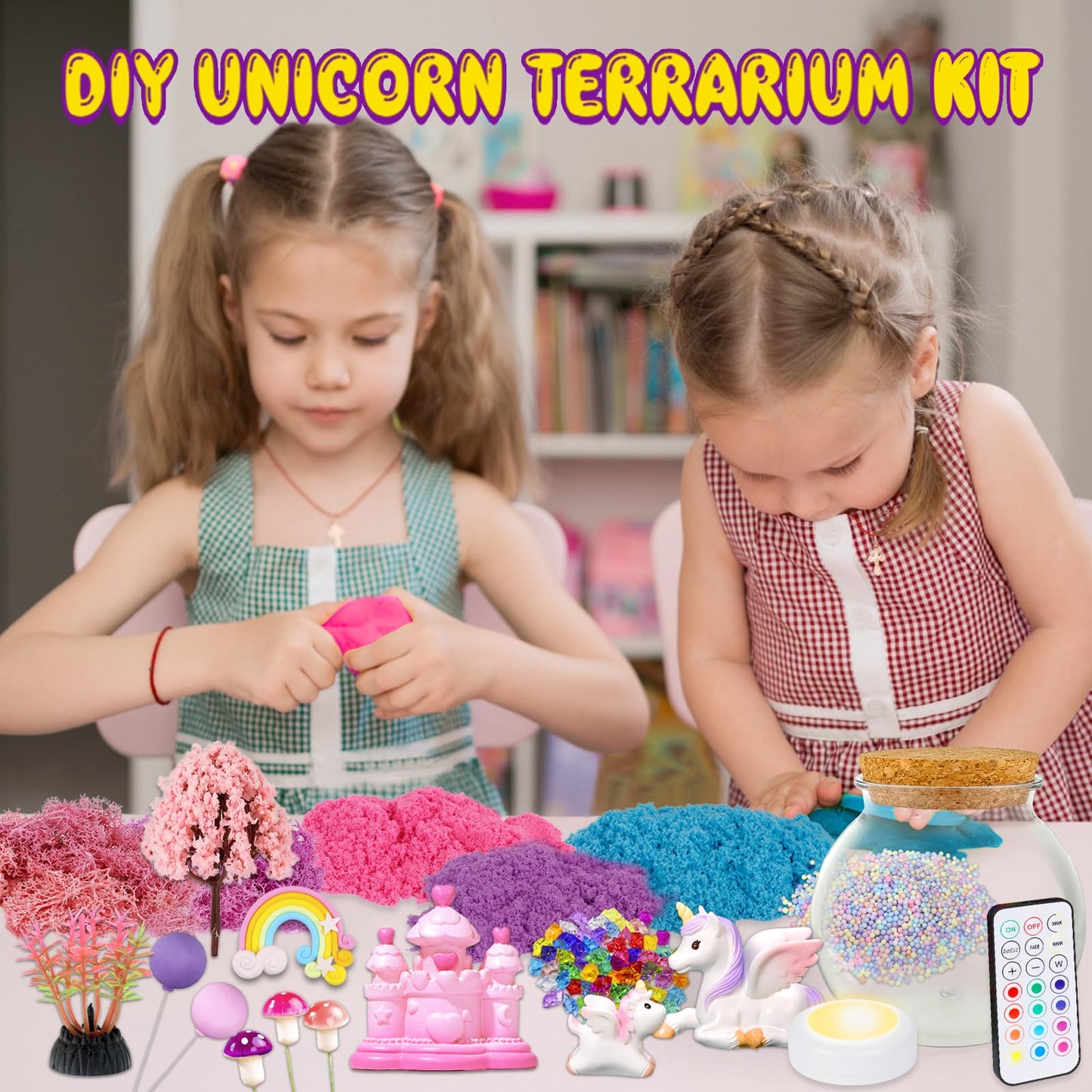 7july Unicorn Terrarium Crafts Kit for Kids-LED Night Light Up & Remote Unicorn Birthday Gifts Toys for Girls Ages5 6 7 8 9 10 Year Old-Christmas Gifts for Girls