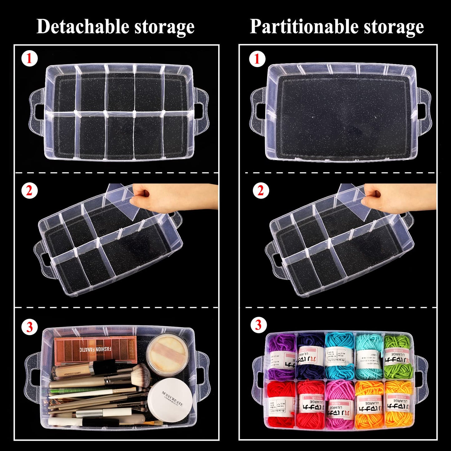 SGHUO 3-Tier Stackable Storage Container Box with Dividers-30 Compartments, Bead Organizers for Art Craft Storage, Washi Tape, Kids Toys, Jewelry, Beauty & Sewing Supplies