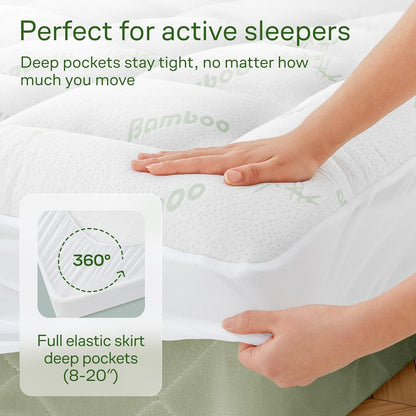 Niagara Sleep Solution Ultra Soft Mattress Topper | California King Size Bamboo Pillow Top for Back Pain Relief - Naturally Cooling in Sage