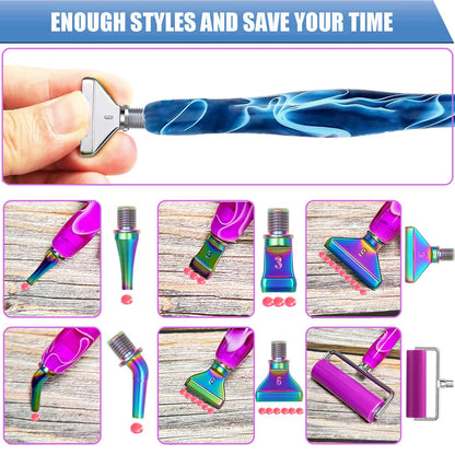 Diamond Art Pens Tools Diamond Painting Pen Accessories Kits with Screw Metal Tip Roller Drill Bead Dot Pens for Art Craft Nail (Blue Pen Silver 6)