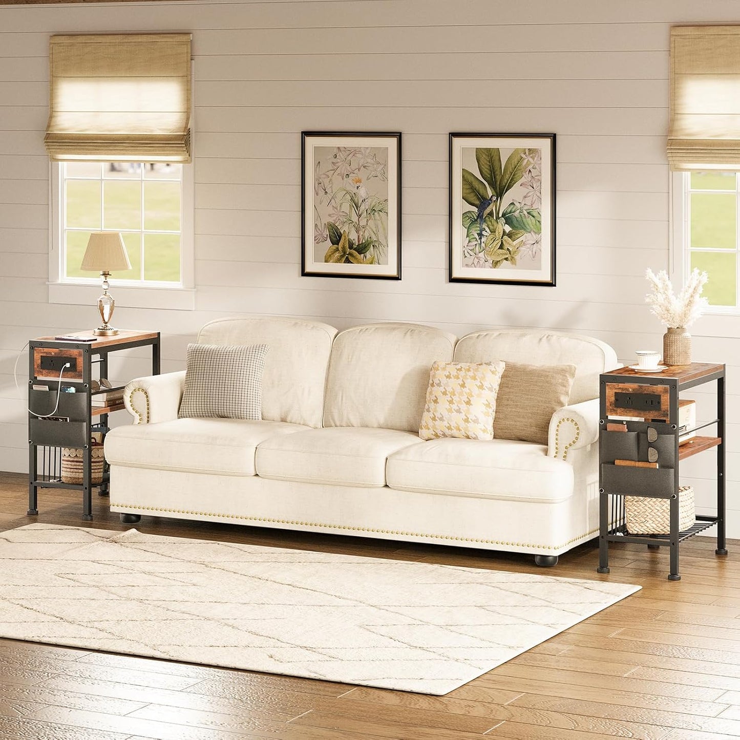 3-Tier BF412UBZ01 HOOBRO End Table with Charging Station, Small Side Table with Magazine Holder, Nightstand Bedside
