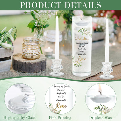 Unity Candles with Glass Holder for Wedding Ceremony - Unity Candles for Wedding, Religious Ceremony Ideas Marriage Decoration Accessories Set for Newly Couple Anniversary Church (Flower)