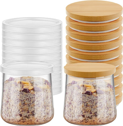 20 5 oz Tessco for you Pcs Bamboo Wooden Plastic Yogurt Jar Lids Compatible with Oui Yogurt Canning Wide Mouth Storage