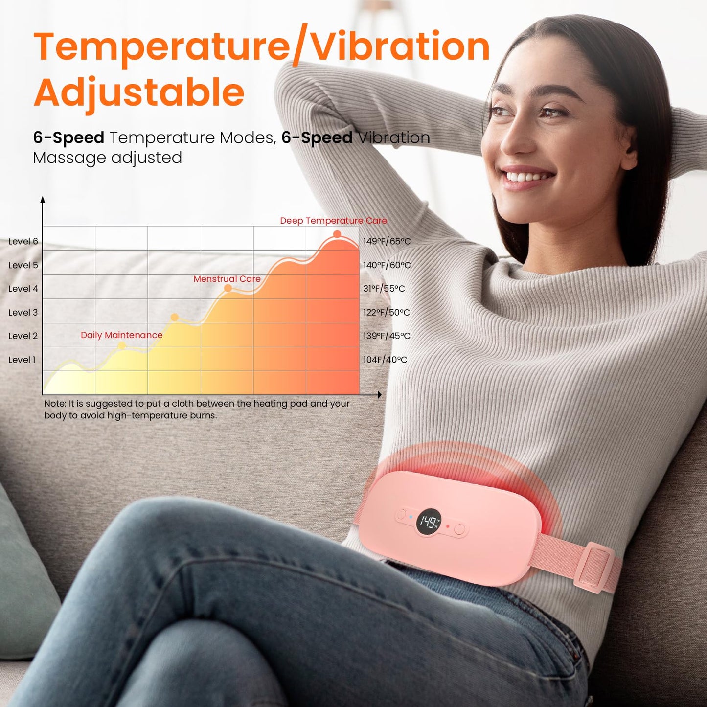 NOWWISH Heating Pad for Period Cramps Pain Relief, Portable Electric Cordless Menstrual Heating Pad Rechargeable with 6 Heat Levels and 6 Massage Modes, Christmas Gifts for Women Teen Girls, Pink