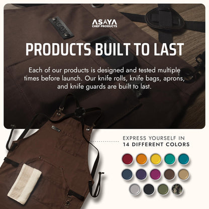 Asaya Chef & BBQ Apron with Pockets - Cross Back Canvas Cooking Apron for Women and Men, Adjustable Work & Grilling Aprons with Pocket, Bottle Opener and Hand Towel, 10oz Cotton Canvas (Brown)