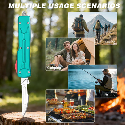 Automatic Utility Knife All Metal EDC Push Button Box Cutter with Quick-Change Retractable Blade, Includes 10pcs #23 Stainless Steel Blades & Clip,Knifes for Precision Work Green