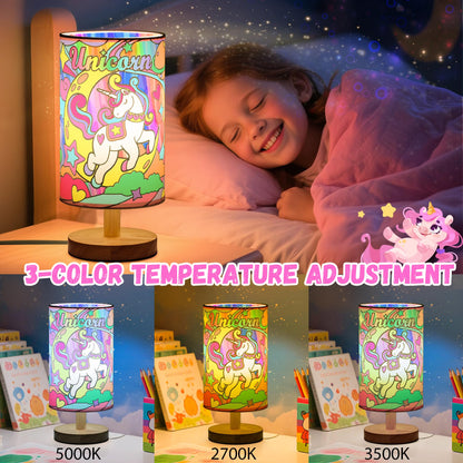 Unicorn Lamp for Kids, Birthday Gifts for Girls Ages 6 7 8 9 10 11 12 Year Old, Bedside Table Lamp for Bedroom, 3 Way Small Lamps for Nightstand, Paint You Own Unicorn Lamp Kit Toys, Art Supplies Toy